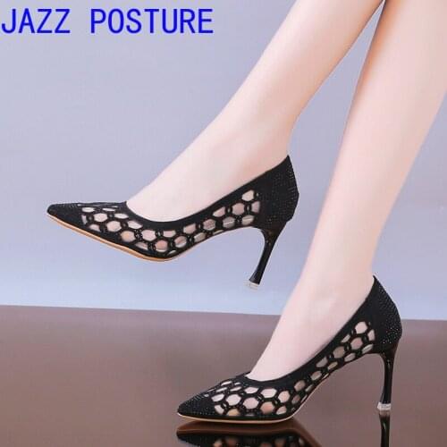 2020 spring rhinestone high heel women shoes hollow sexy pointed womens shoes ladies summer party and wedding shoes q398