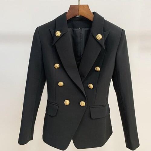 Black Womens Blazers Jackets Notched Neck Decoration Double Breasted Buttons Office Plus Size Blazer Mujer 2020 Autumn