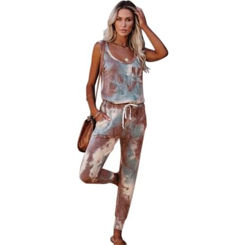 Sexy Off Shoulder Sleeveless Two Piece Set Summer Women Elegant Tie Dye Printed Lady 2021 New Fashion Casual Suit Streetwear D30