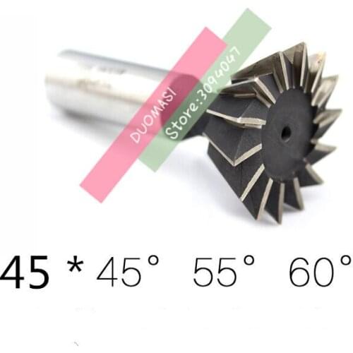 1PCS 45mm*45/45mm*55/45mm*60 degrees high speed steel straight shank dovetail milling cutter, HSS straight shank milling cutter