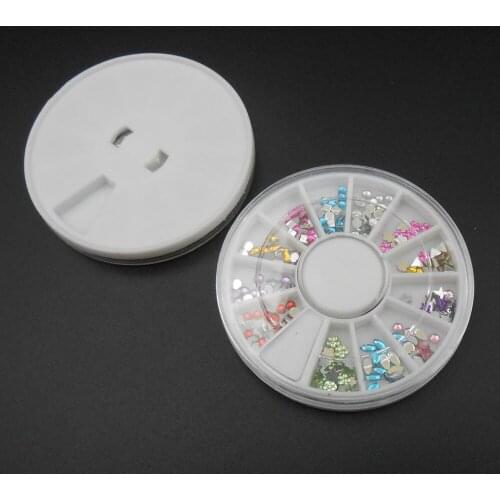 100Pcs X Round Box 3MM 12 Colors Approx 240Pcs Various Rhinestones Pearls Flat Nail Diamond Ornaments Mixed Color NEW *FD008X100