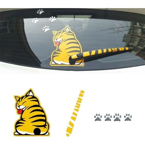 19*25cm Cat Moving Tail Paw Car Stickers Windshield Rear Window Decals Cartoon Car Decal Sticker Exterior Accessories