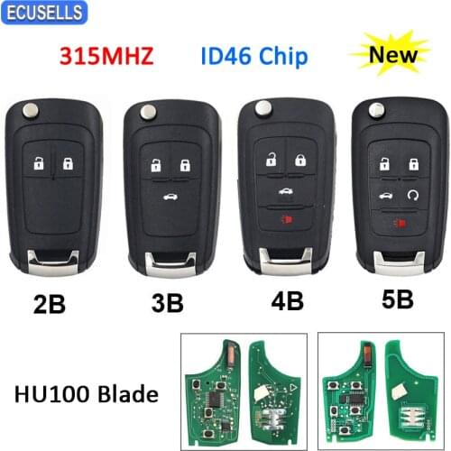 2/3/4/5 Button Folding Remote Key Flip Smart Car Key Fob 315MHz ID46 Chip For Chevrolet Aveo Cruze Orlando HU100 Uncut Blade