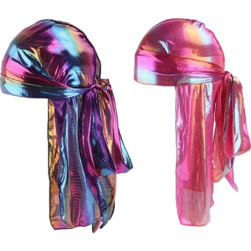 2PCS Simulation Silk Fashion Long Tail Pirate Hat Durag Headwrap Fashion Punk Wide Straps Long Tail Head Wrap Turban Headwear