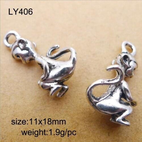 25pcs/lot Alloy Charms Antique Silver Plated Monkey Charm Pendant Hanging Crafts 11x18mm