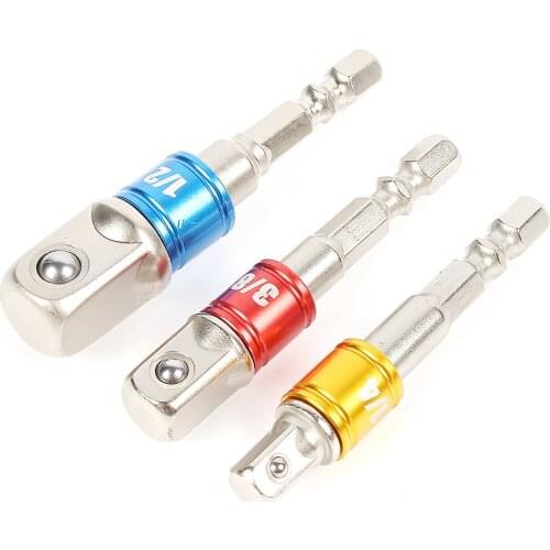 HOEN 3pcs 1/4" 3/8" 1/2" Drive Power Drill Bit Hex Wrench Sleeve Extension Bar Colorful Socket Spanner Adapter Connecting Rod
