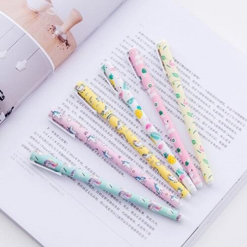30 Pcs (WITH 3 BOX) Cartoon Flamingo Unicorn Ten Box Color Neutral Pen 0.5 Student Stationery Neutral Pen Kawaii School Supplies