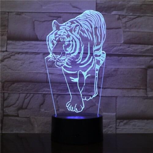 3D Acrylic Tiger Shape USB Touch Night Light 7 Color Change LED Night Lamp Bedroom Decor Bedside Desk Light