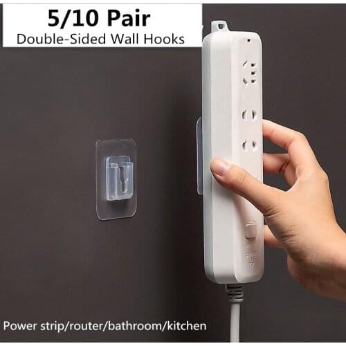 5/10 Pair Double Sided Adhesive Wall Hooks Hanger Strong Transparent Hooks Suction Cup Sucker Wall Storage Holder for Bathroom