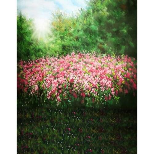 5x7ft Green Tree Pink Flowers Photography Backdrops Photo Props Studio Background