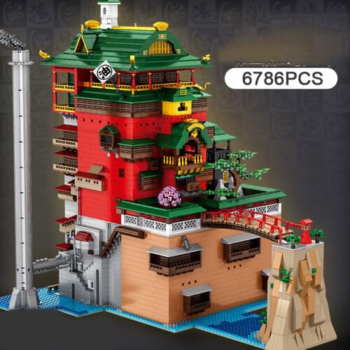 6876Pcs Street View Architecture Hot Spring Hotel Creativity Buidling Blocks Bricks Set Kids Educational DIY Toys Birthday Gifts