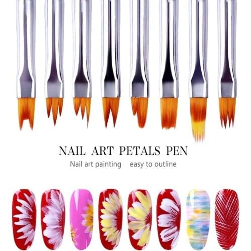 8 Short Nail Nail Brushes Nail Brush Painting Pen Set Pink Petal Pen Nail Brush