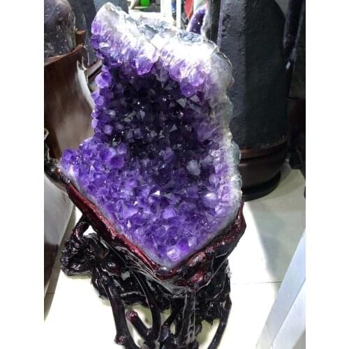 Activities on sale Natural amethyst hole decoration degaussing purification treasure pot Fengshui stone town house money bag