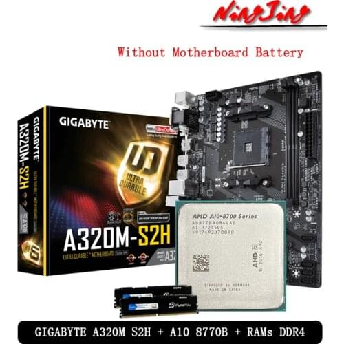 AMD A10-Series A10 8770B CPU + GIGABYTE GA A320M S2H Motherboard + Pumeitou DDR4 2666MHz RAMs Suit Socket AM4 Without cooler