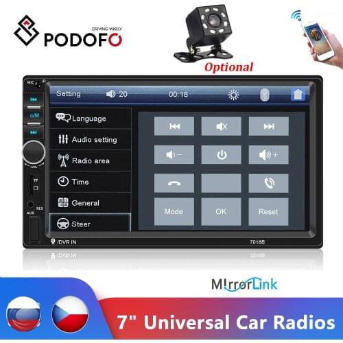 Podofo 2 Din 7" HD Car Radios Car Multimedia Player Android Mirrorlink Autoradio 7010B Bluetooth FM USB AUX TF Auto Audio Stereo