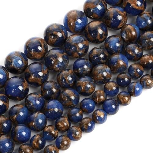 Natural Stone Beads Gold Stone Round Loose Beads For Jewelry Making Bracelet DIY Accessories Needlework Strand 4/6/8/10/12MM