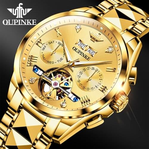 OUPINKE 40mm Gold Mens Mechanical Watches 50M Waterproof Top Brand Sapphire Glass Stainless Steel Business Mens Watch