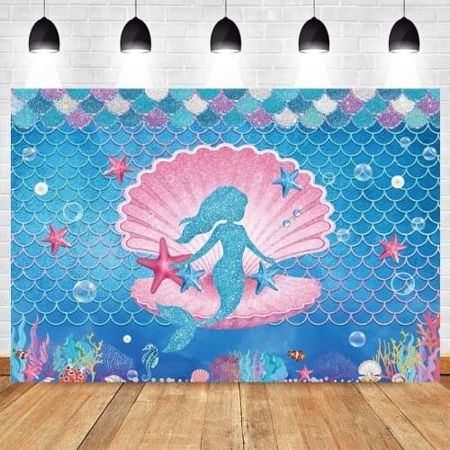 Mermaid Backdrop Photography Birthday Party Newborn Baby Shower Sea Fish Photozone Banner Poster Photo Studio Photo Background