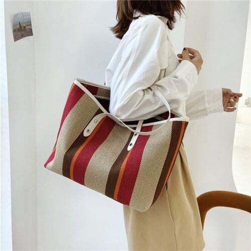 Canvas Stripe Women Shoulder Bags 2021 Winter Shopper Travel Shopping bags Travel large capacity female Handbag bolsa Big totes