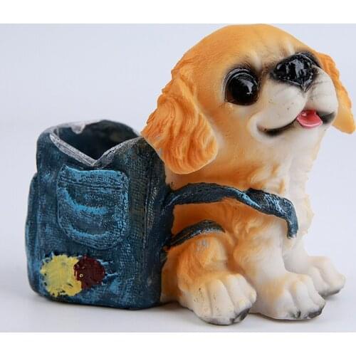 Kawaii Lovely Dog Resin Pen Holder Pencil Container Desk Articles Crafts Office School Stationery Supplies For Children Kids CC