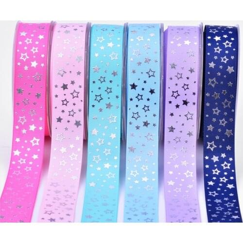 25mm 5Yards Stars garment accessories Heat transfer printing gift wrapping belt DIY baking Polyester ribbon Hair Bow Sewing