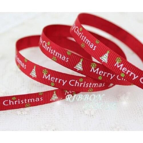 2merter/lot 3/8'' (10mm) Red printed grosgrain ribbon Merry Christmas satin ribbons Sewing Fabric Hand DIY jacquard ribbon