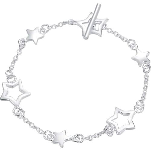 Lucky 925 Sterling Silver Charm for Women Christmas Gifts Lady Popular Fashion Jewelry Size Stars Bracelets AH131