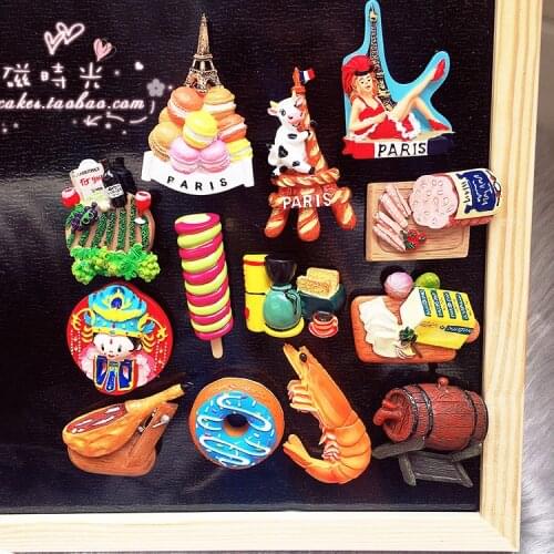 Iron tower macaroni bread red wine cheese ice cream refrigerator paste magnet