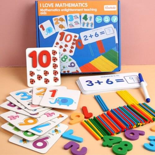 Mathematics Kids Early Learning Educational Toys Counting Learning Aids Kids Number Cognition Toy Wooden Sticker Gift
