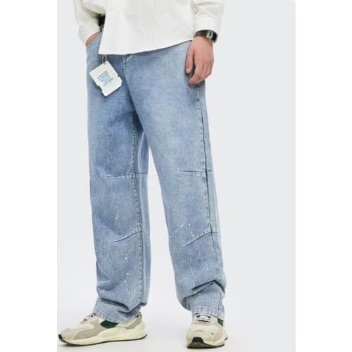 Fashion Mens Jeans Straight Casual Loose Trousers Mens Personality Denim Pants Autumn Winter Men Male Bottoms Blue