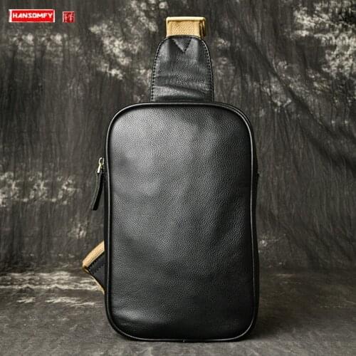 New style mens leather Korean chest bag ladies all-match leather small shoulder bag oil leather diagonal bags