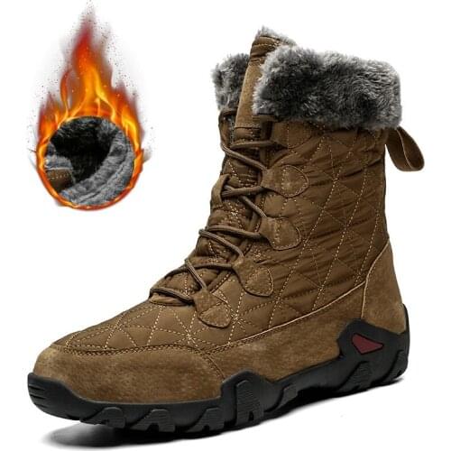 High Quality Winter New Mens High-top Waterproof Snow Boots Mens Thick Plush Warm Outdoor Leisure Ankle Boots Large Size 38-47