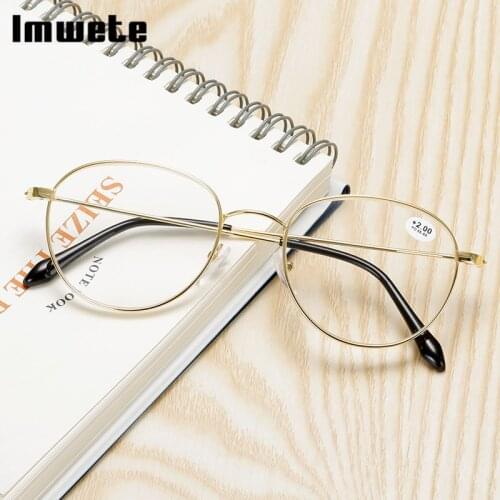 Imwete Retro Reading Glasses Classic Gold Metal Frame Far Sight Glasses HD Eyeglasses Men Women with strength +100 to +400