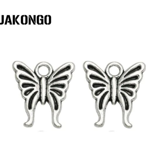 JAKONGO Antique Silver Plated Butterfly Charms Pendant for Jewelry Making Bracelet Accessories DIY Handmade 16x14mm 20PCS/lot