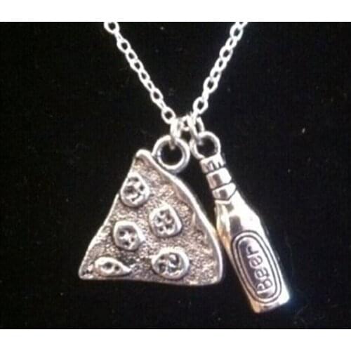 Pizza and beer -Charms Pendant Fashion Jewelry Vintage Foods Statement Sweater Chain Necklace Pendant jewelry-131
