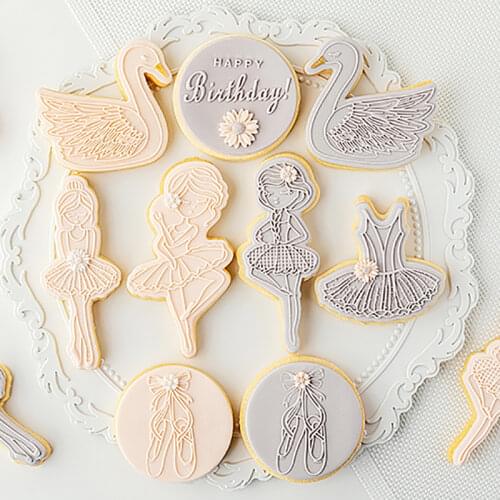 Ballet Girl White Swan Fondant Cake Cookie Press Stamp Embosser Cutter Acrylic Happy Birthday Fondant Cake DecorationTool