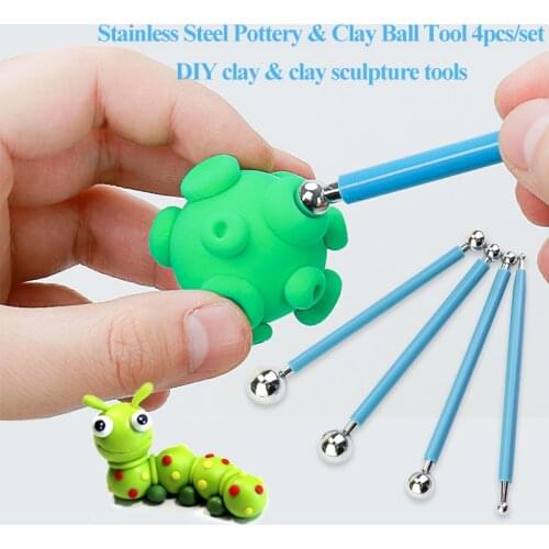 Professional DIY Clay Tools 4pcs/set Stainless Steel Polymer Pottery Sculpture Ball Sticks Ball Tools For Clay Sculpture Molding
