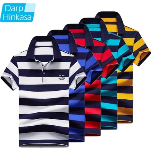 DARPHINKASA Polo Shirt Men Cotton Short-sleeved Men Fashion Stripes Polo Men Embroidery Polo Casual Men Short-sleeved