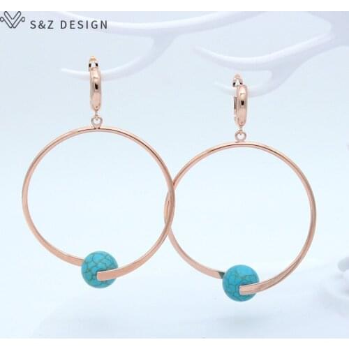 S&Z DESIGN 2019 New Big Simple Round 585 Rose Gold Dangle Earrings For Japanese South Korean Women Girls Fashion Party Jewelry