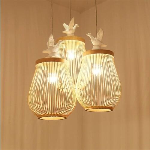 Modern Wood LED Pendant Lights Bird Lamp Japanese Hand Made Bamboo Hanging Lamps Bedroom Living Room Lighting Furniture