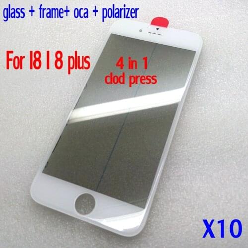 Cold press glass frame 4 in 1 For iPhone 8 8 plus front Glass with Frame with oca polarizer together for 8 8+ lcd screen repair