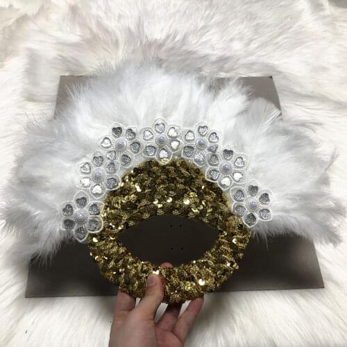 Bride wedding feather fan African feather handfan with sequins for wedding party