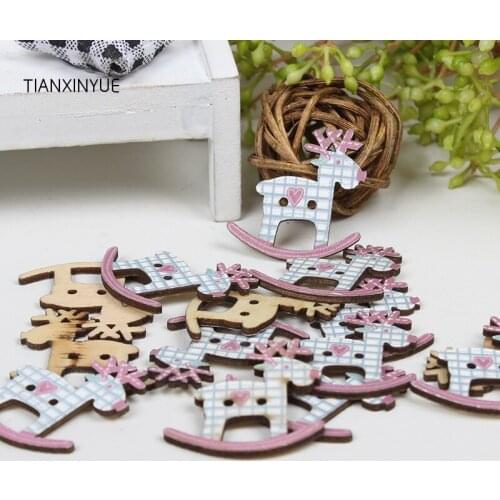 TIANXINYUE 50pcs/lot Elk Buttons Wood Sewing Scrapbooking Random color Two Holes Buttons,DIY Clothing Accessories
