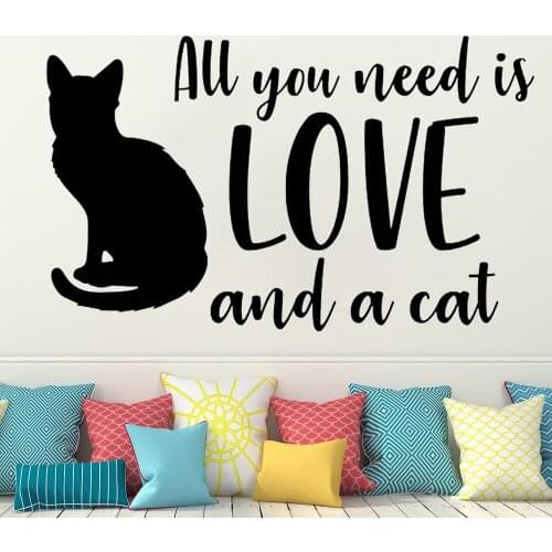 All You Need is Love and a Cat Wall Sticker Home Room Art Vinyl Decor Decal Cute Animals Kitten Pet Rescue Adopt Decor HY597