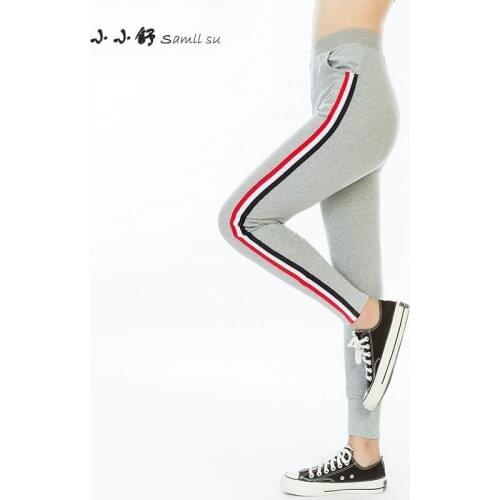 2017 Summer Black Grey Leggings High Elastic Waist Side Striped Slim Pencil Pants Trousers Women Pantalon Femme Mujer