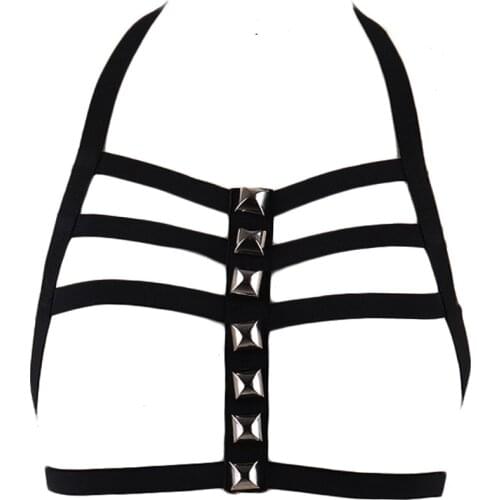 Goth Top Cage Bra Edgy Body Harness Belt Adjustable Rivet Sexy Lingerie Rave Woman Black Bondage Harness Bra