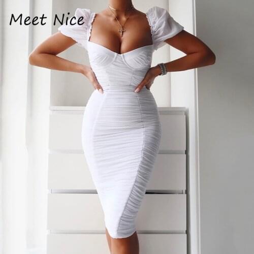 Sexy Push Up Padded Summer Ruched Dress Evening Party Dress Women Short Sleeve Pleated Bodycon Dresses Night Club Outfits