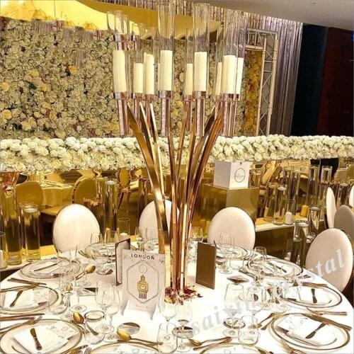 10pcs)Wedding decoration centerpieces 110cm tall metal candelabra with 8 arms clear acrylic top top yudao1094