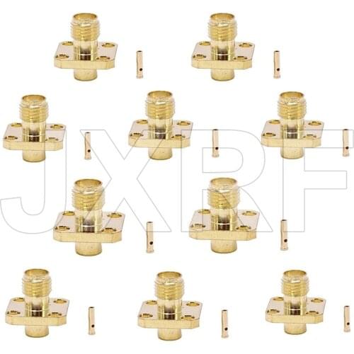 10PCS RF connector SMA Female Panel Mount 4 Holes for RG402 141 Coaxial Cable fast ship