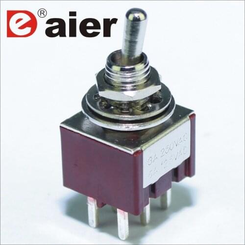 100PCS MTS-203-C2 on off on DPDT Toggle Switch 6MM 3A 250VAC 6A 125VAC 6 Pin In Red Color Guitar Pedal Toggle Switch
